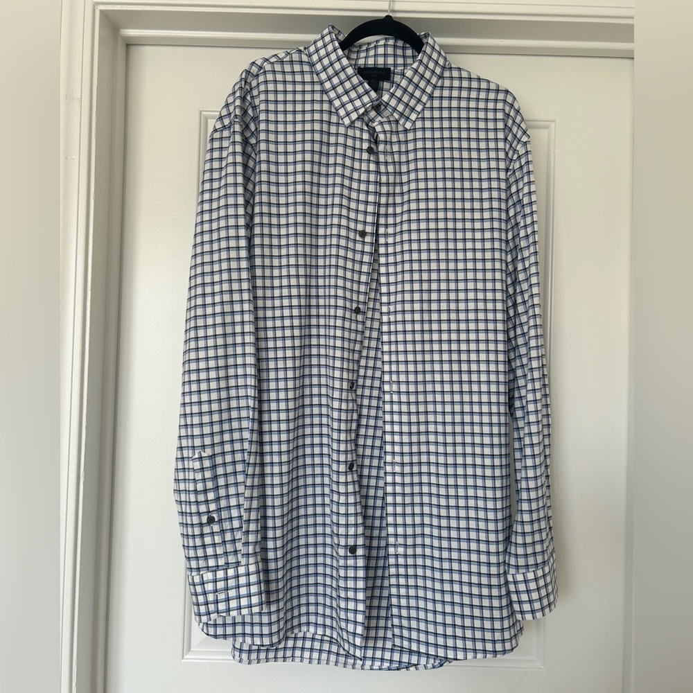 Magaschoni Blue and White Checkered Shirt, XLT